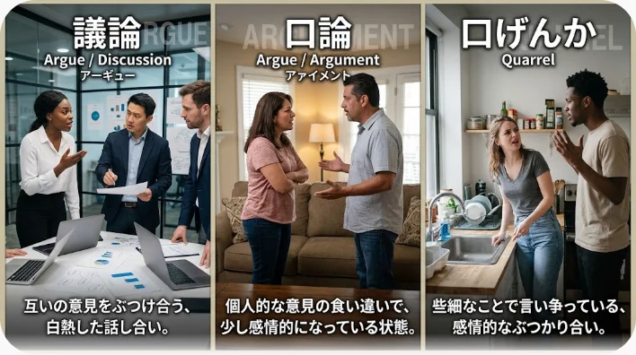 カフェのテーブルを挟んで向かい合い、身振りを交えて熱心にやり取りする二人の友人
