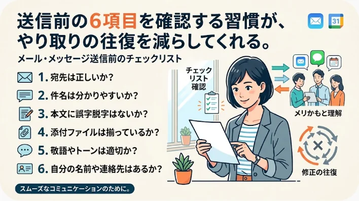 ノートパソコンの横に国際小包が積まれたデスクで、印刷されたチェックリストを確認する手元