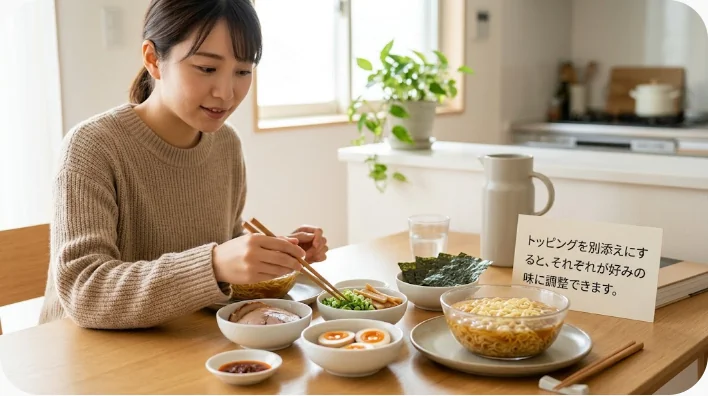 アメリカの家庭でホストファミリーや友人と牛丼を囲む食卓