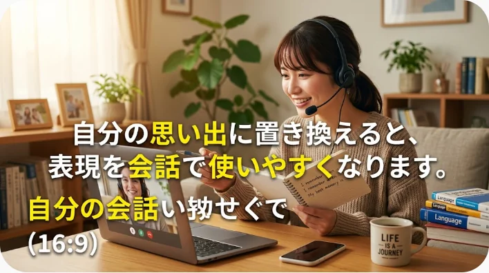 英語学習者が家庭料理を題材に例文の音読練習をしている様子