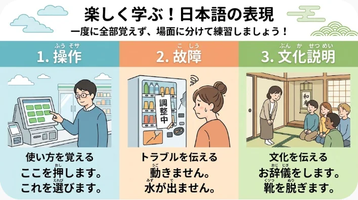 海外旅行前に浴室で使う英語フレーズをノートとカードで練習する日本人学習者