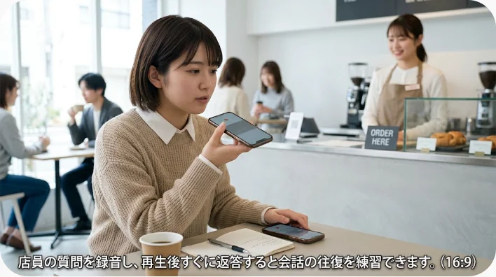 自宅でメニューカードとノートを使ってレストラン英会話を音読する成人学習者