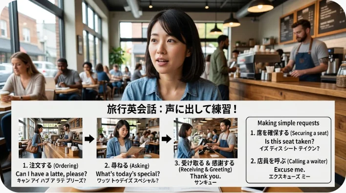 自宅で料理用語カードとノートを使いレストラン英語を音読する東アジア系の成人学習者