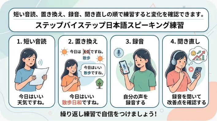 運動後にノートとスマートフォンを使って英語の音読と録音をする学習者