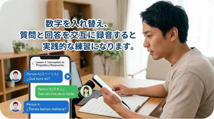 自宅で年齢条件のカードを使い英語の音読と録音を行う日本人学習者