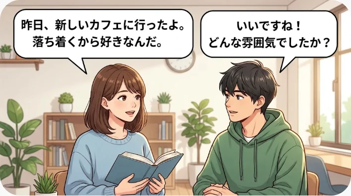 英語学習者がノートとヘッドホンを使っておすすめ表現を音読し録音する様子