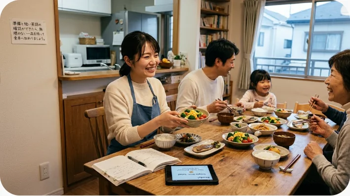 密閉容器と保冷バッグ、取り分け用具を持ってポットラックへ出発する日本人学習者