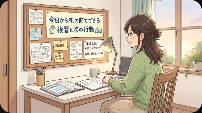 鍵盤の図を手描きしたノート、鉛筆、チューナー、メトロノームを表示したスマートフォンが並ぶ机の風景
