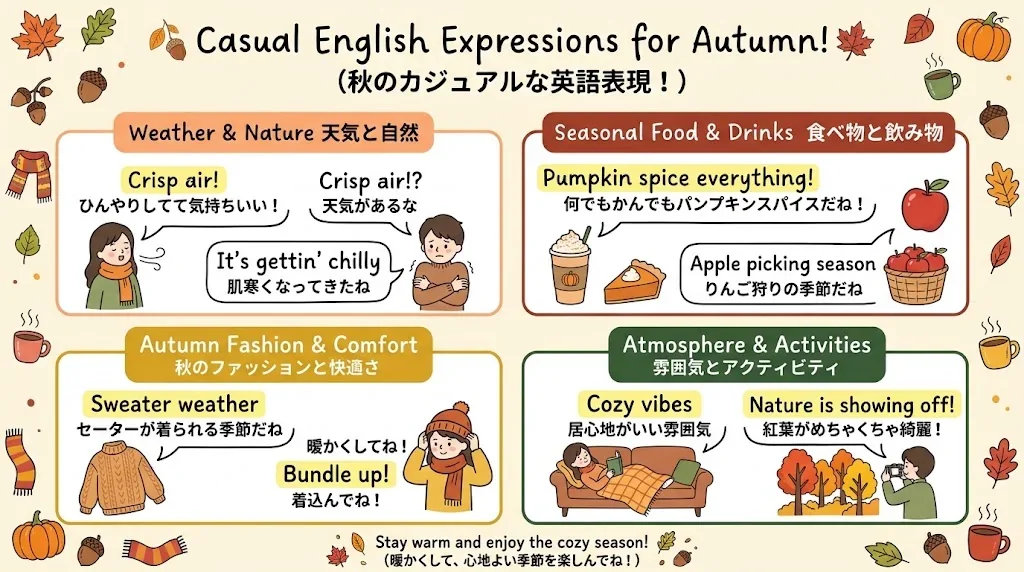 日常会話に使える秋の表現を色分けした図解
